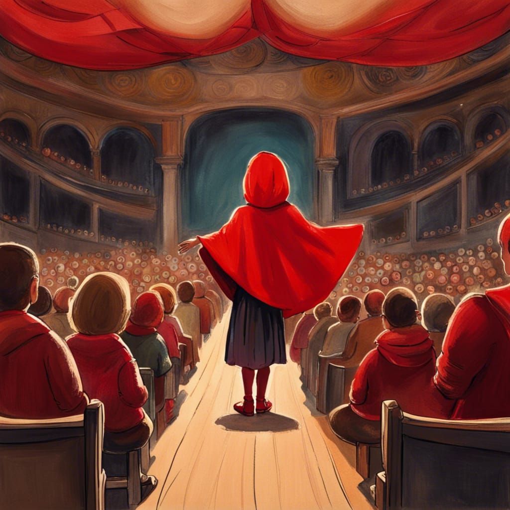 Rear view looking toward the stage of A small girl in a red ...