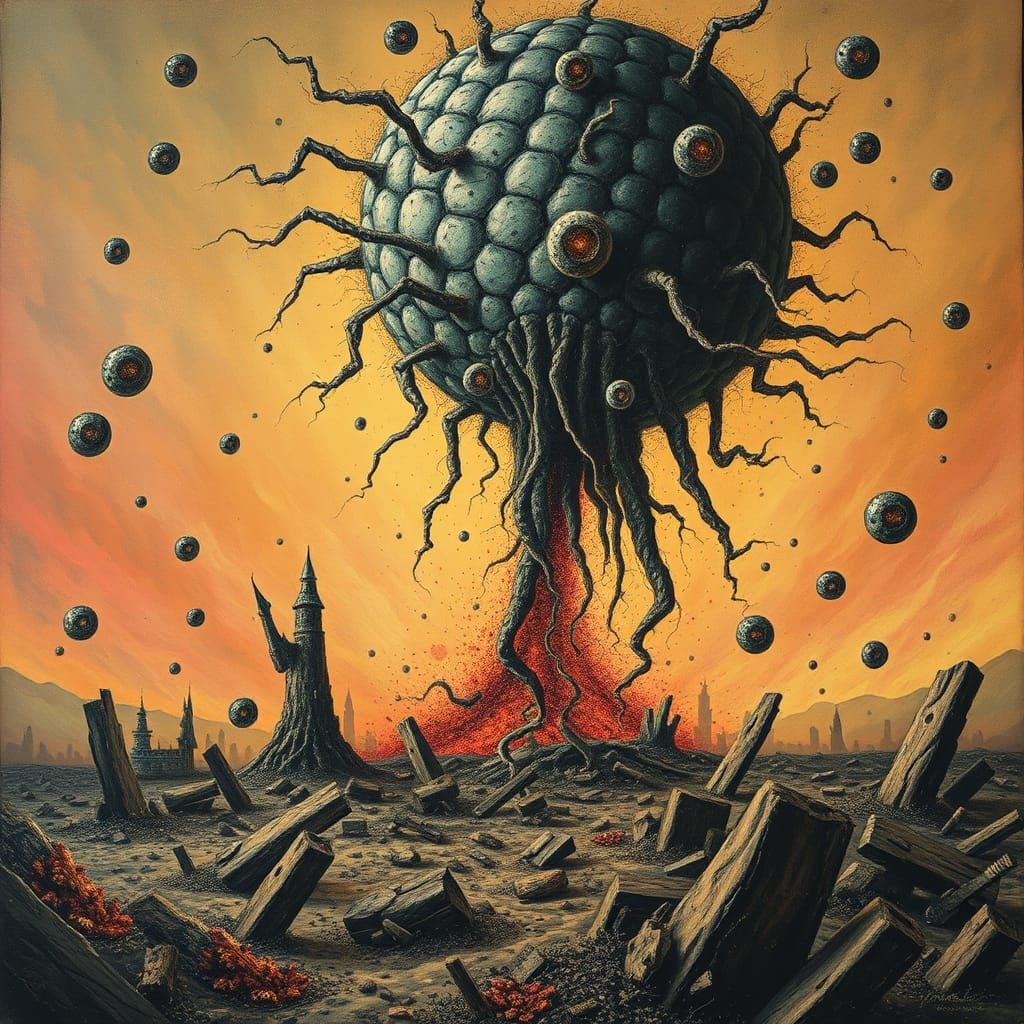 weird, massurrealism, massdestruction, chaotic, cancercells  by @Fletcher Burton