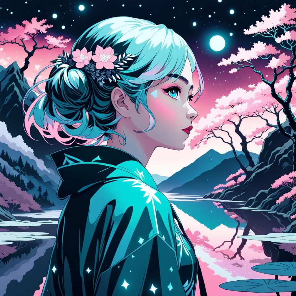 Dreamcore Fae Woman in Ukiyo-e Style