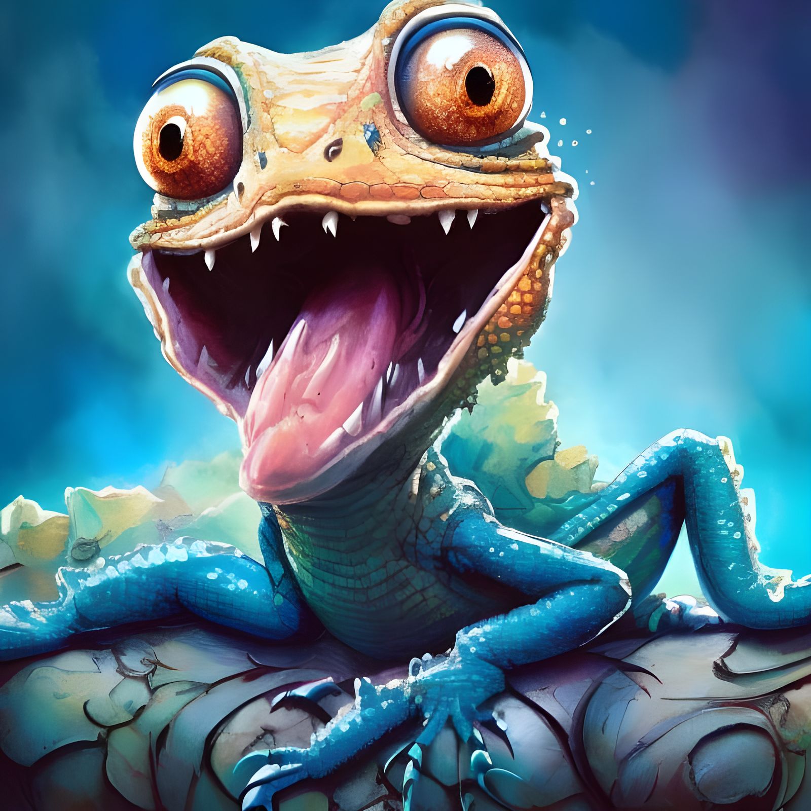 Chibi Lizard: Disney Pixar Gouache Illustration