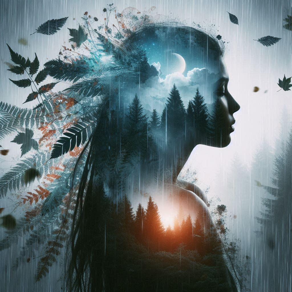 double exposure beautiful fantasy DALL-E 3 portrait landscap...