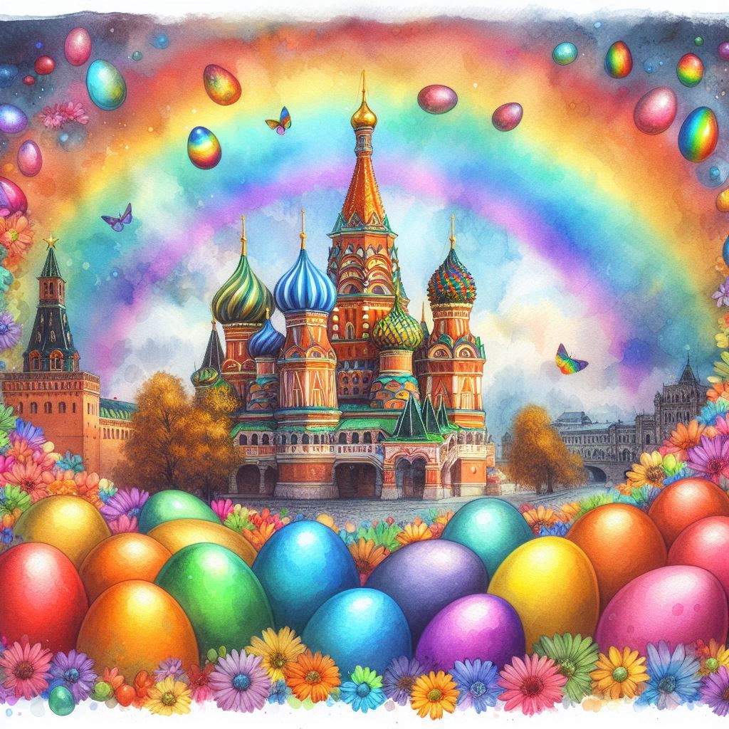 Russian Castle and lots of Rainbow Coloured Easter Eggs