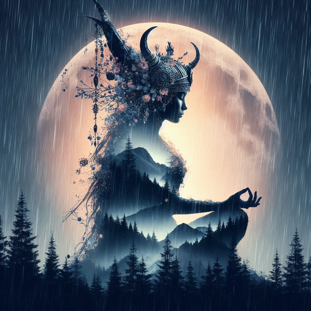 double exposure beautiful fantasy DALL-E 3 portrait landscape..