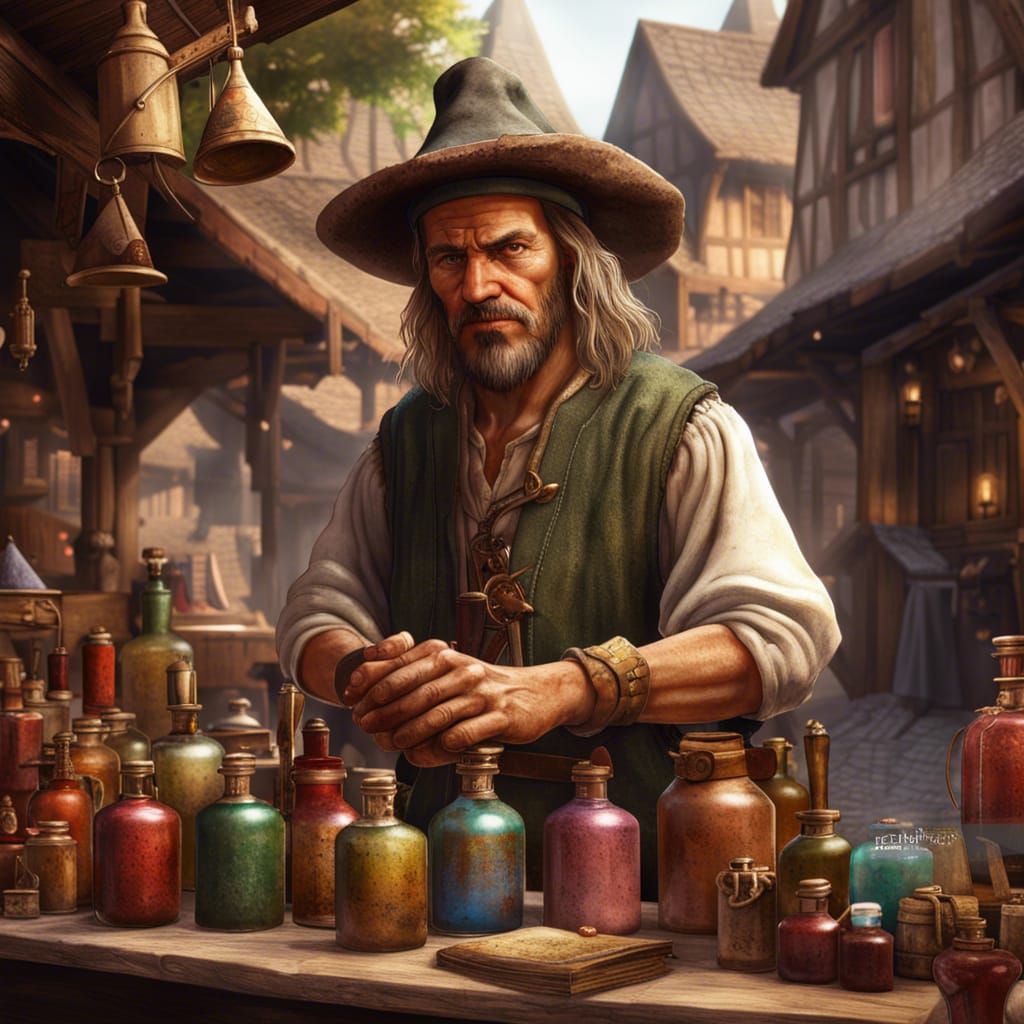 salesman installed on the medieval market place - AI Generated Artwork ...