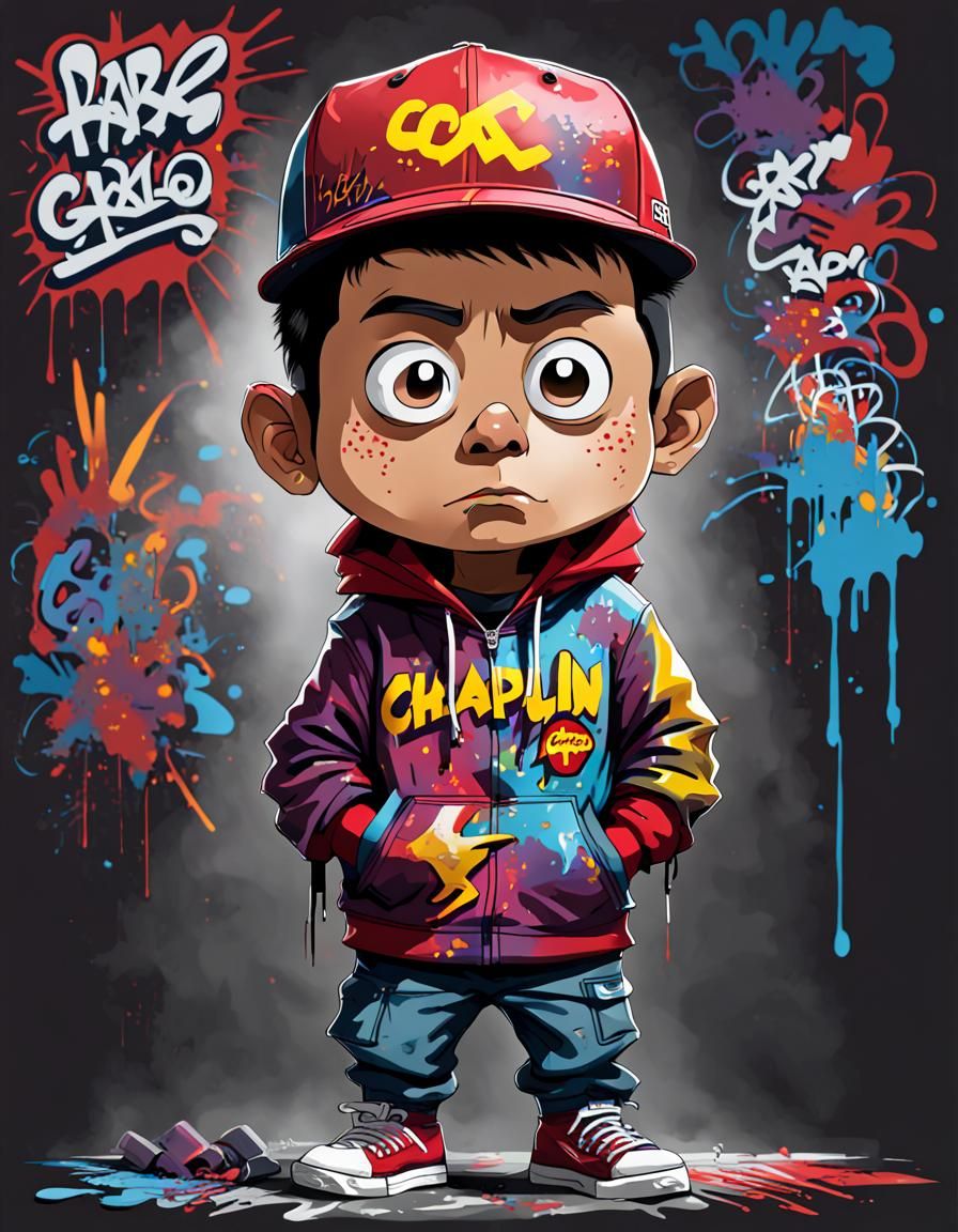 Chapulin Colorado dressed as a graffiti artist, dark colors,...