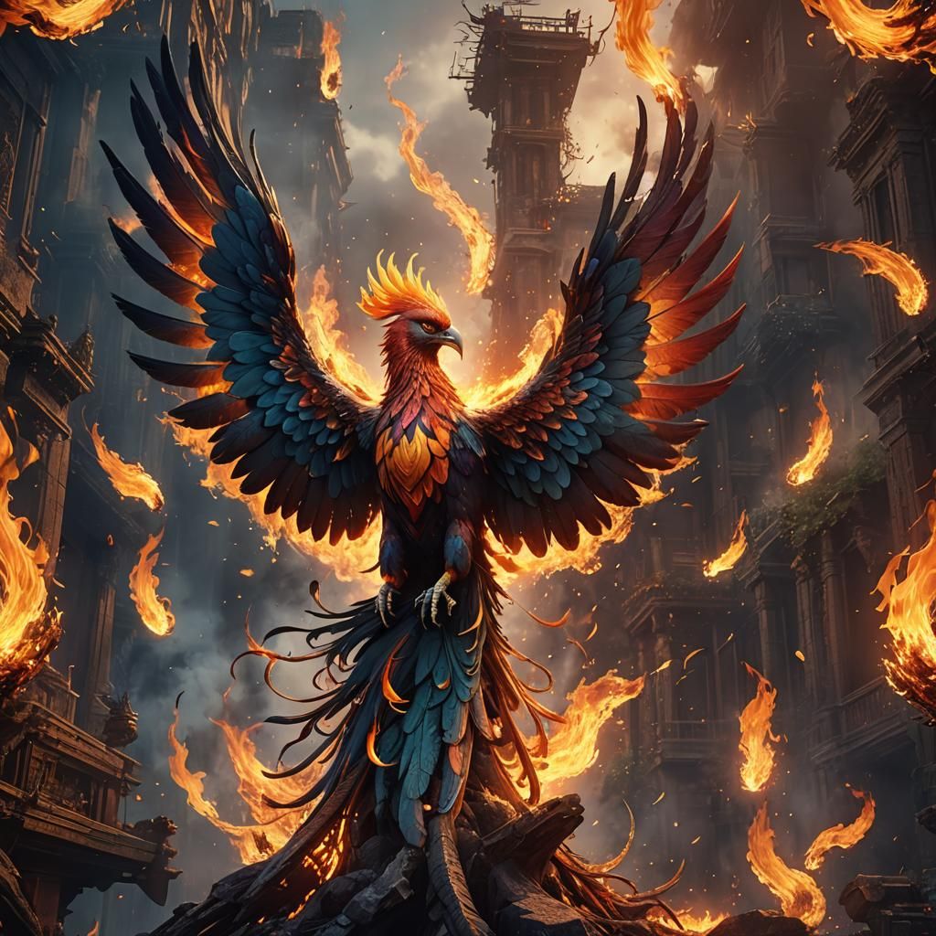 Fiery Phoenix Bird Digital Art