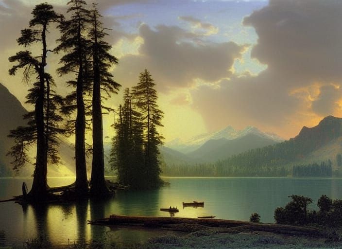 a montain lake landscape by albert bierstadt