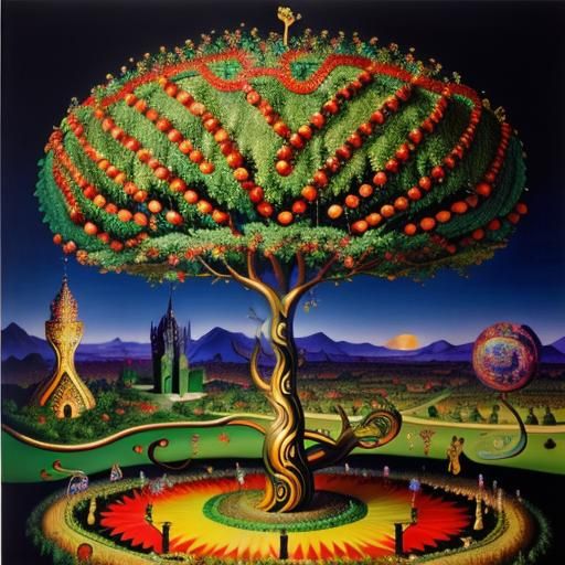 Tree of Life in Eden: A Surrealist Oil Painting