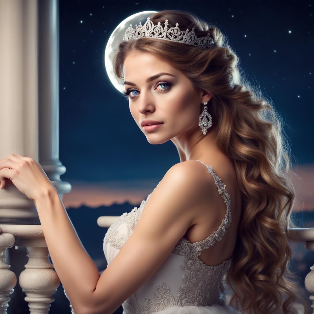 Gorgeous princess with Beautiful eyes enjoying beautiful landscapes from Balcony in Full Moon   by @Ramesh Kumar Madhugiri 