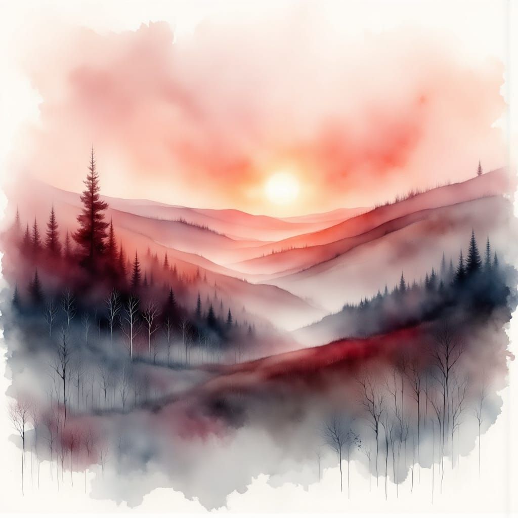 Dreamy Blur Landscape in Soft Crimson Hues