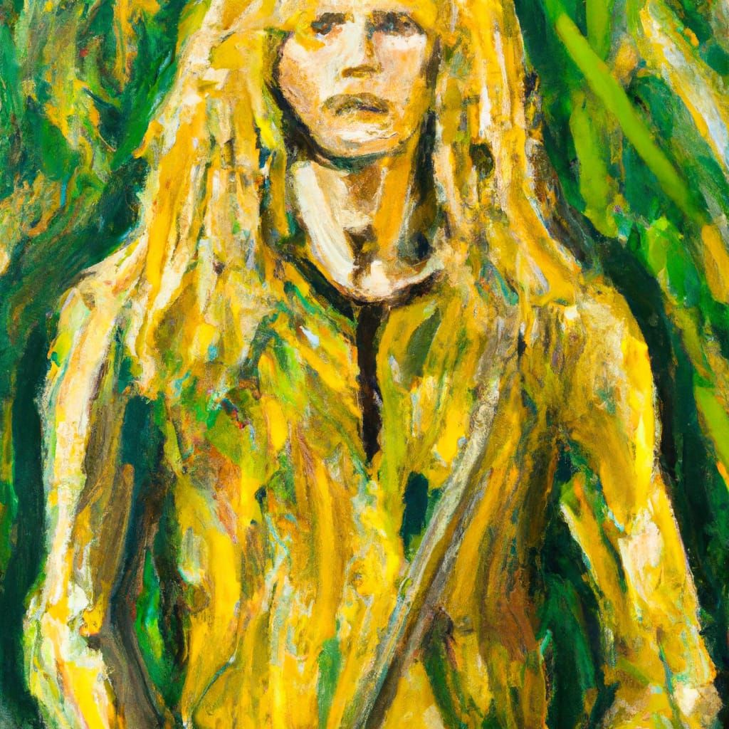 Golden-Haired Man with Spear in Expressionist Style