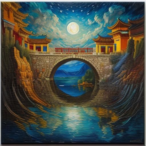 Moonlit Broken Bridge: Chinese Love Story in Oil