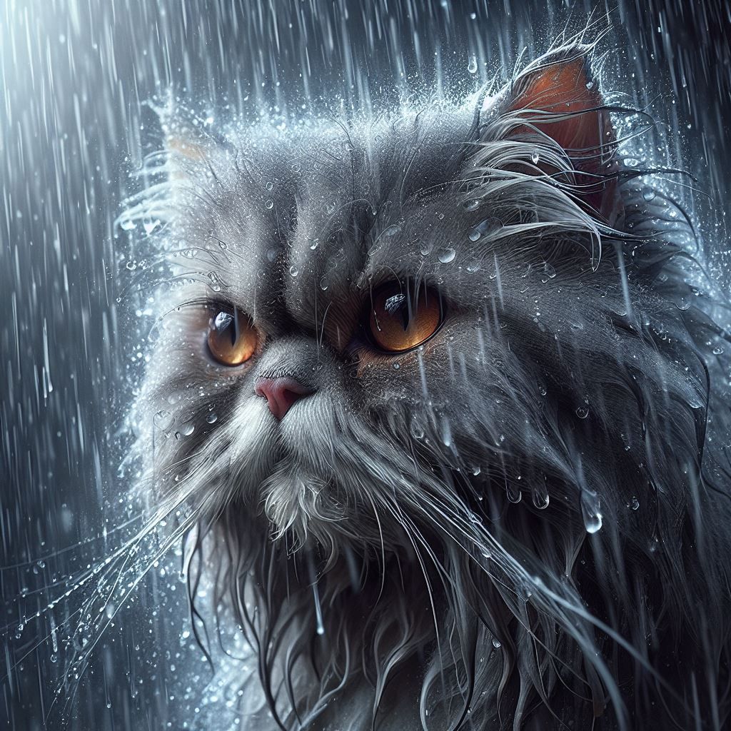 Persian Cat in the Rain