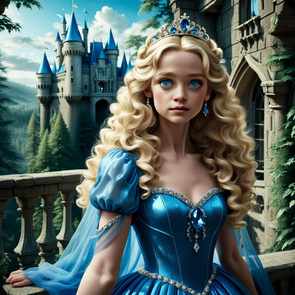 wonderful fairytale princess, with a beautiful crystal blue dress, blue ...