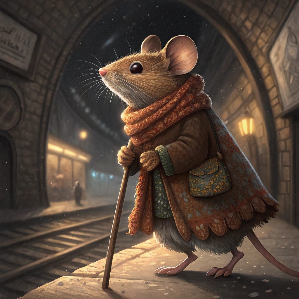 Watercolor alcohol ink , charles dickens old english Illustration of tiny tim mouse wearing wool scarf ...  by @Capriflower