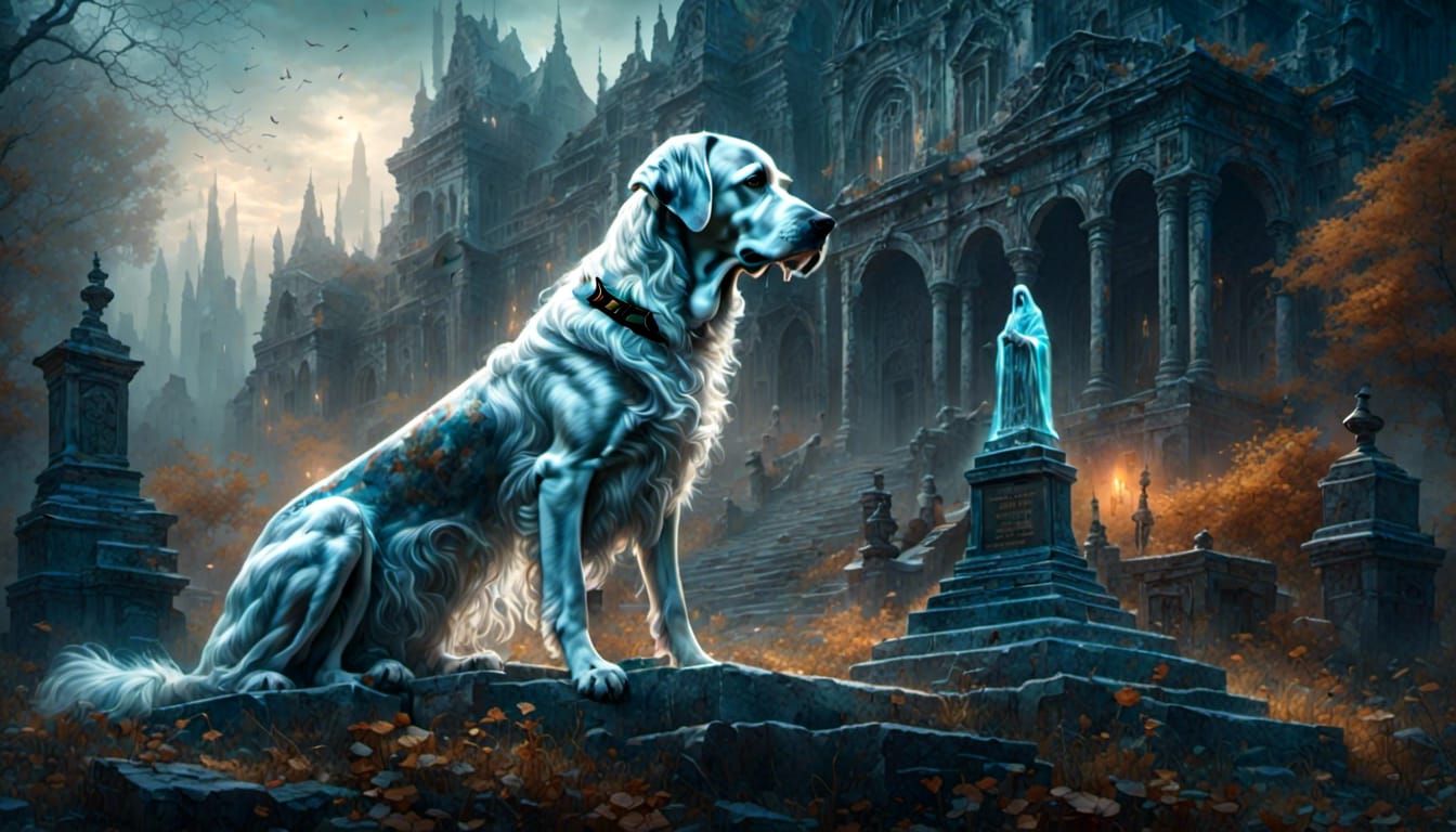 <lora:Marble Oil:1.0> <lora:Ghostly:1.0> The ghost dog. Watching over his old place like a loyal guard. 
