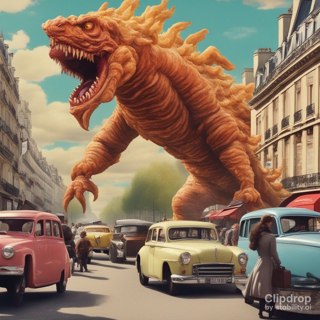 A Croissant-Made Kaiju in 1960's Paris