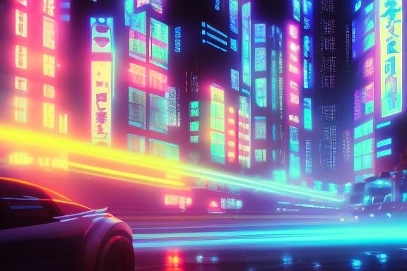 Neo Tokyo neon lights 8k resolution concept art bokeh dynami...