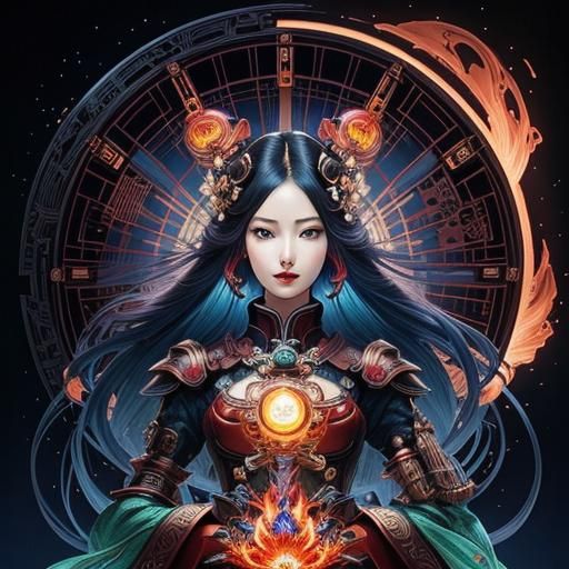 Elegant fantastical mechanical gorgeous lovely android warri...