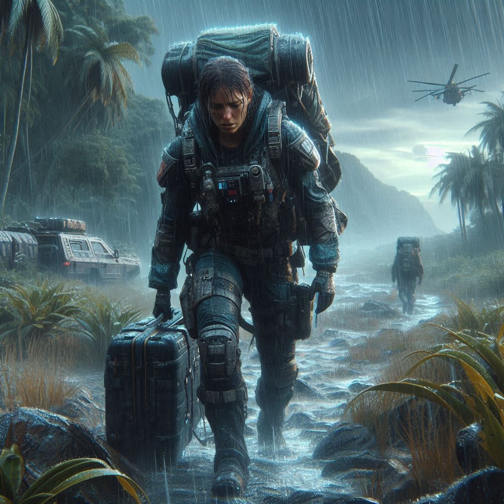 A female Space Marine of Peruvian origin on an endurance mar...