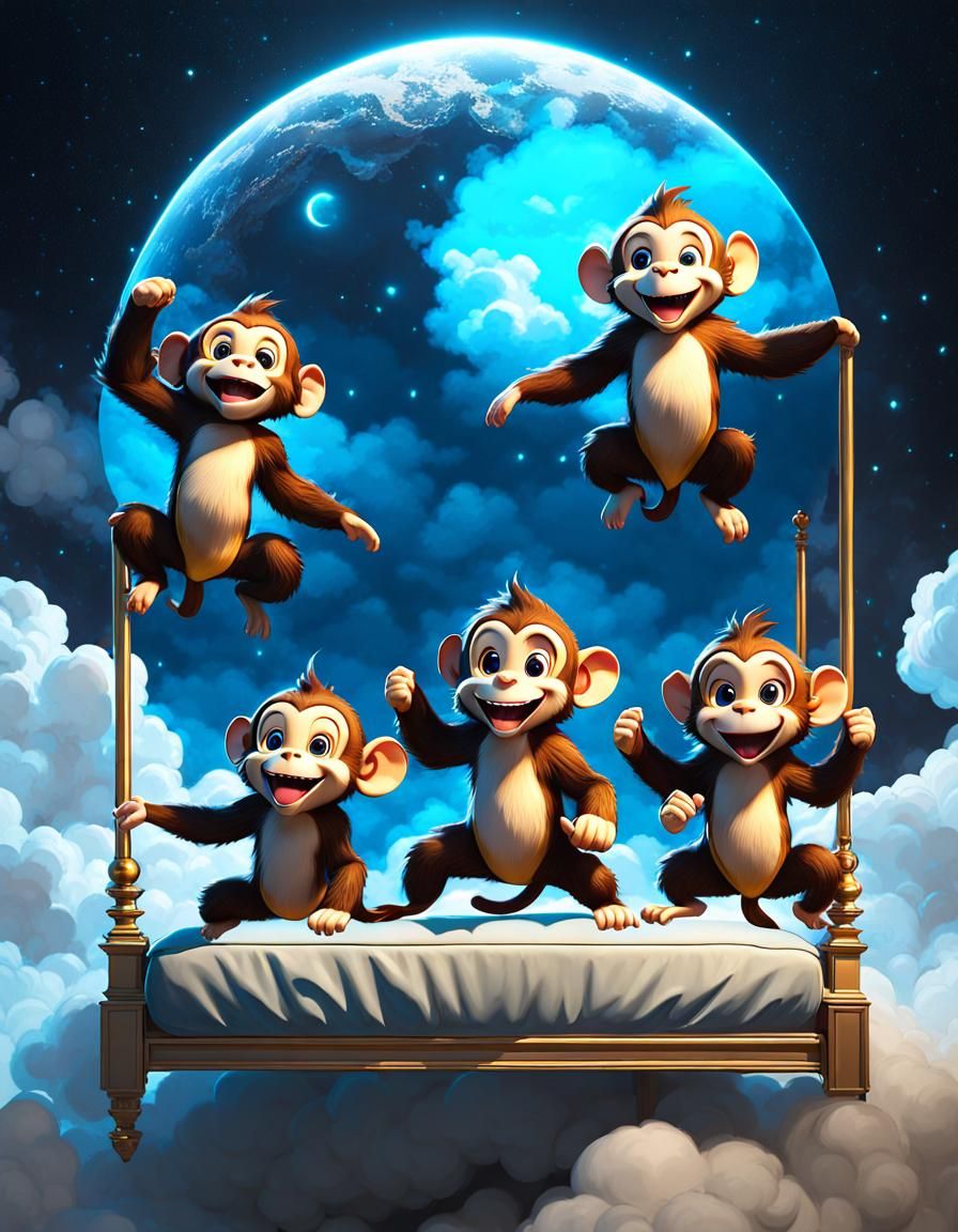 Five little monkeys jumping on a bed  by @Roswarcus