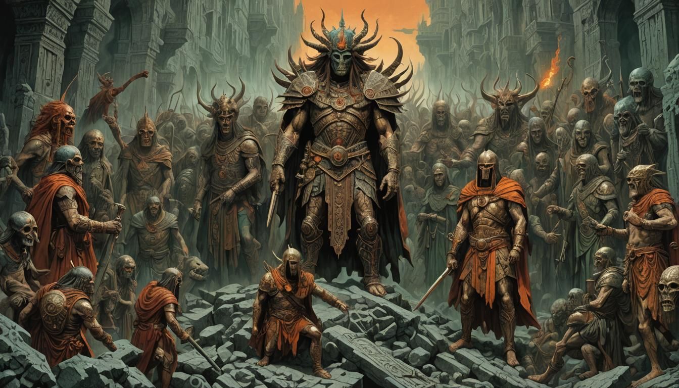 aztek.gods,türkis,orange,rot,bronze,grün