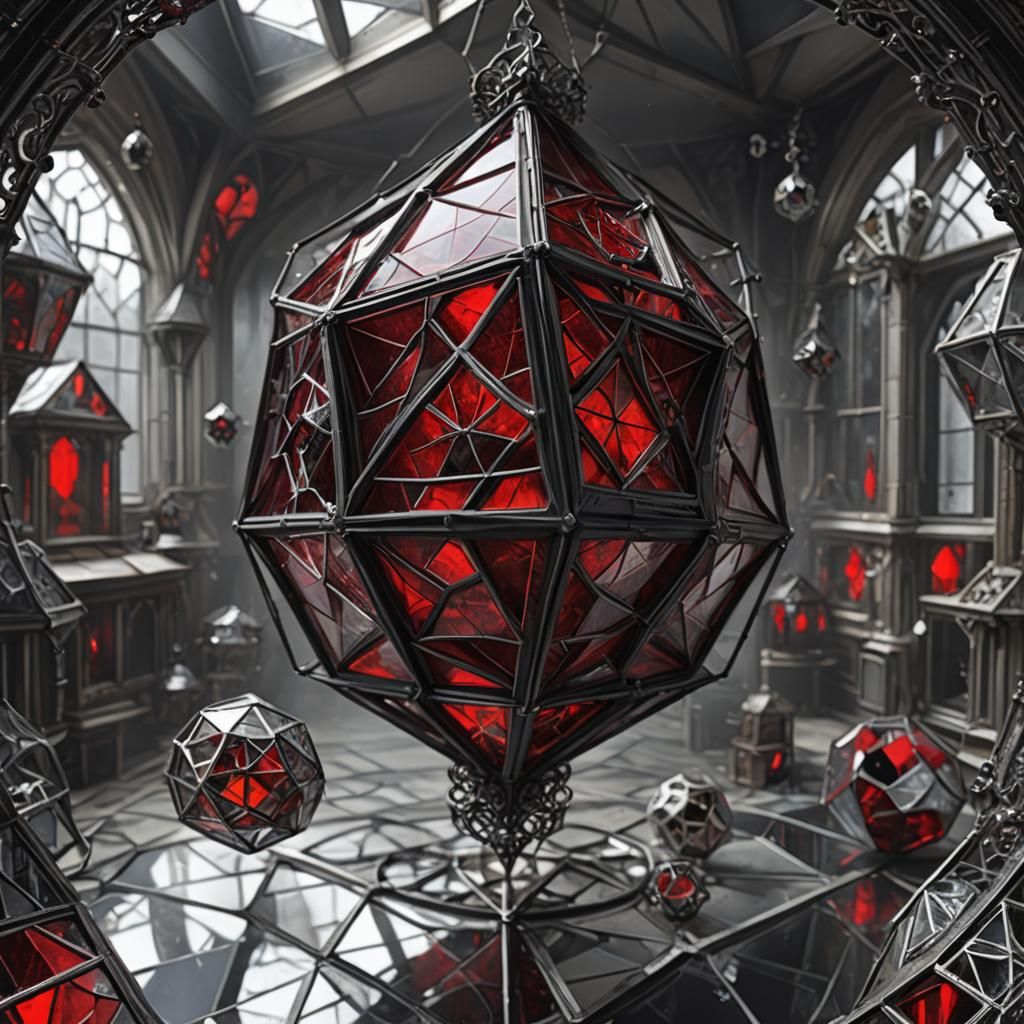 Levitating Red Geometric Stained Glass Orbs