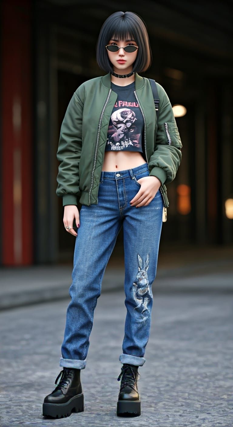 Thai Woman in Bangkok Streetwear: 3D Anime Art