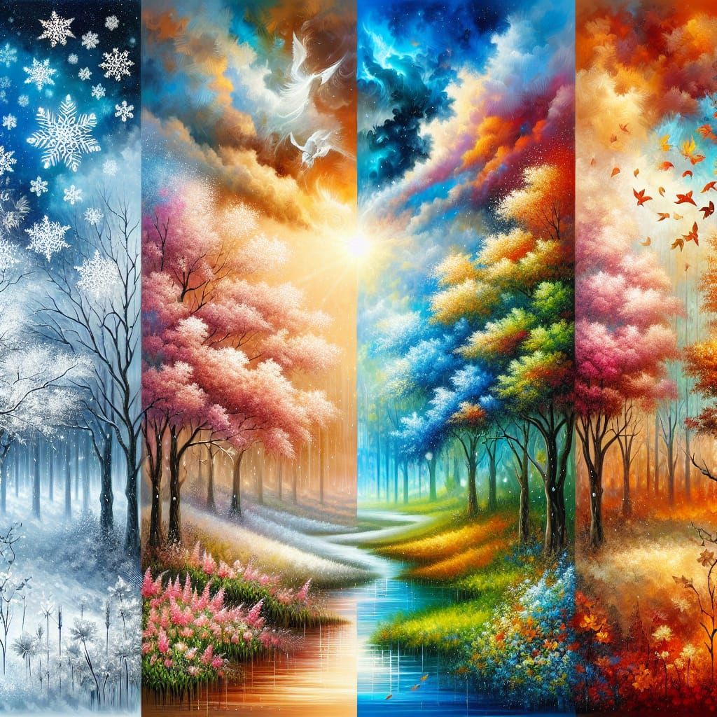 An illustrative representation of the four seasons illustrated in a