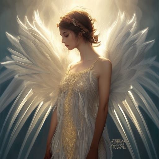 Angelic Swan Woman Portrait in Hyperdetailed Style
