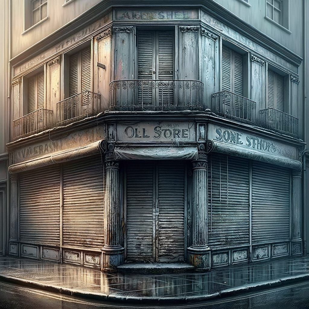 closed abandoned store with closed iron shutters