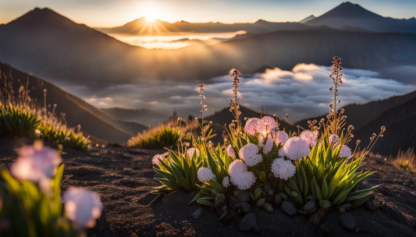 the beauty of the edelwais flowers on Mount Bromo in the mor...