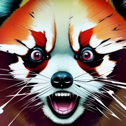 Startled Red Panda in Drip Painting Style