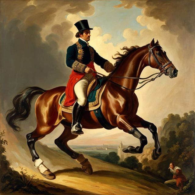 18th century nobleman riding his horse