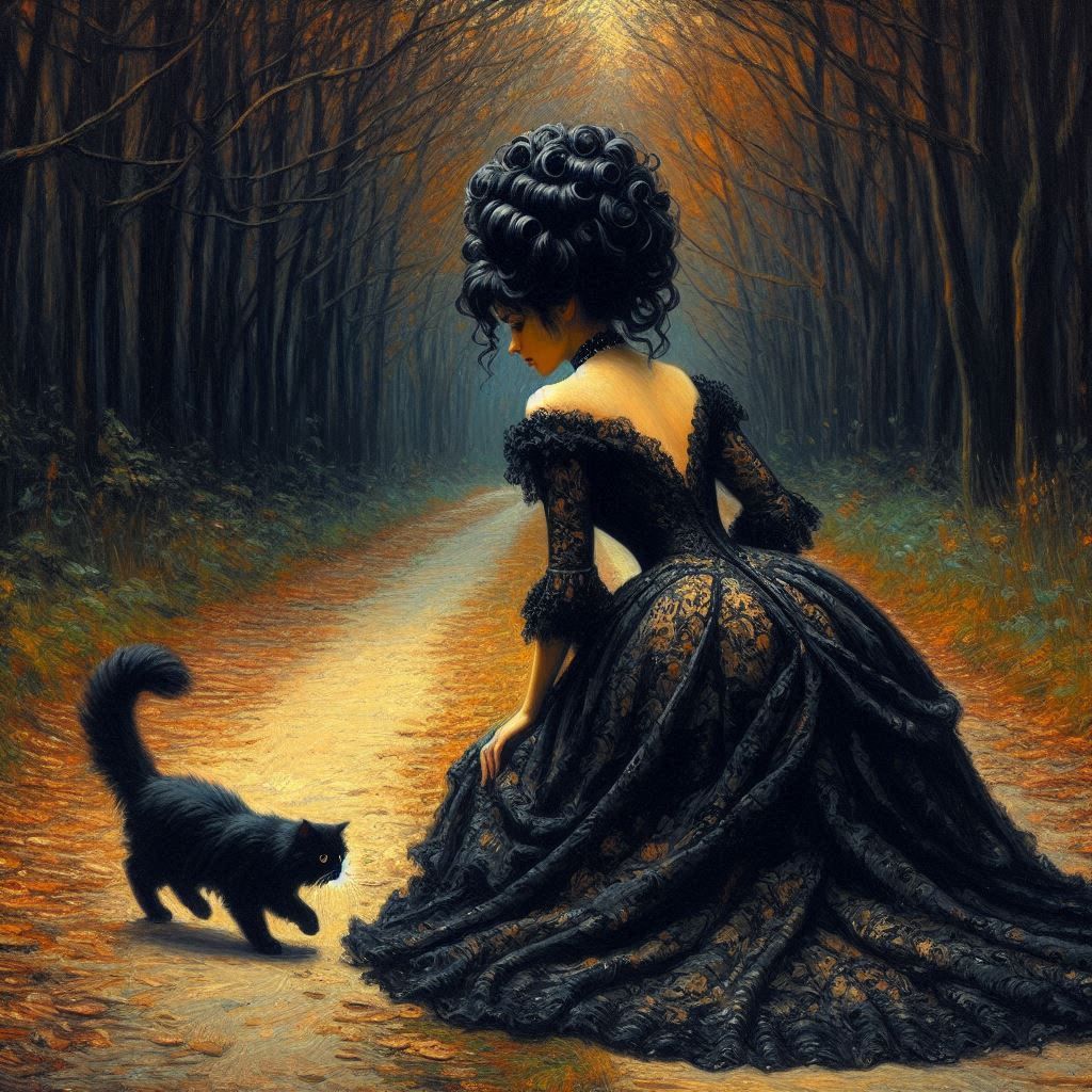 Dark Academia: Wooded Road Feline Friend