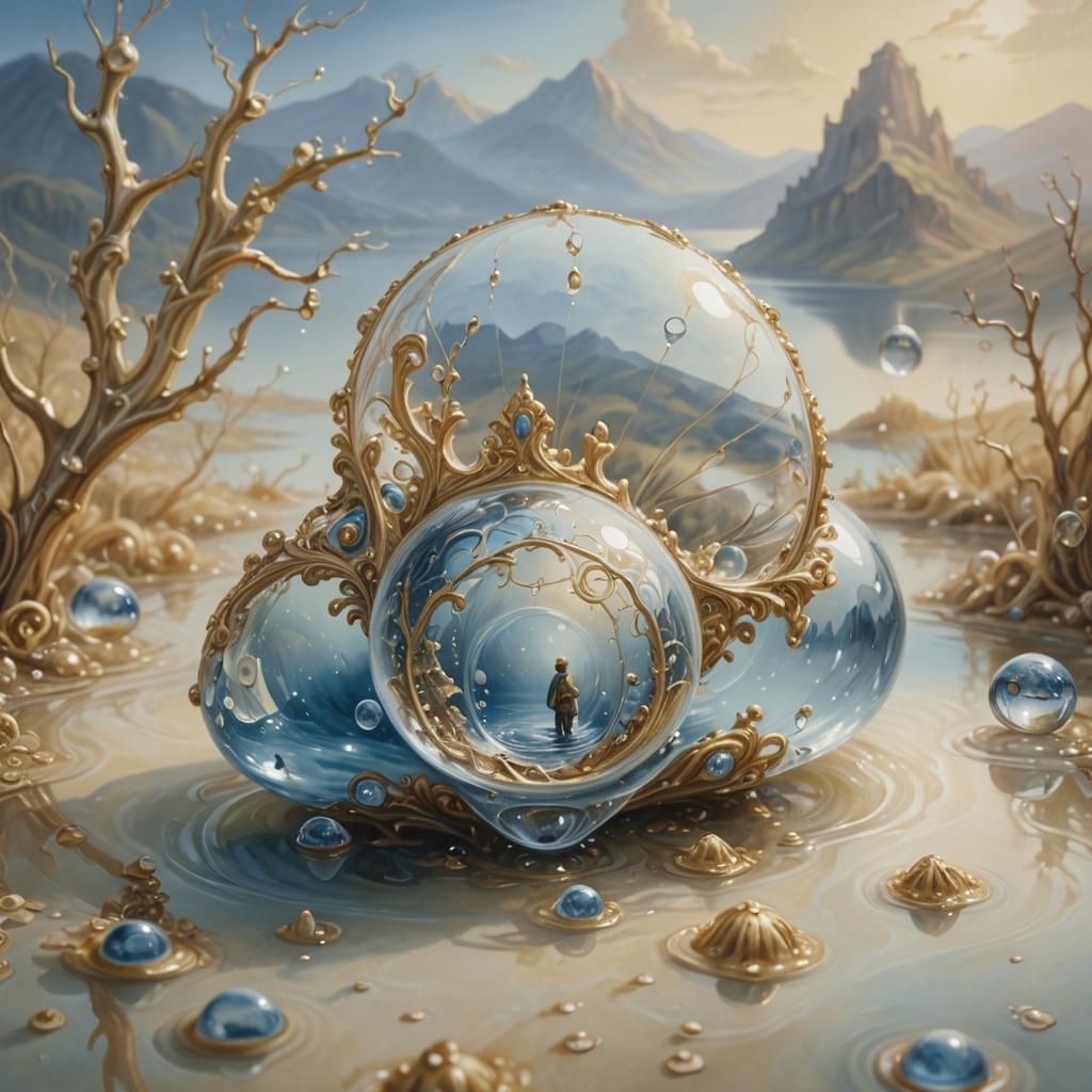 Surreal Miniature World Inside a Water Droplet