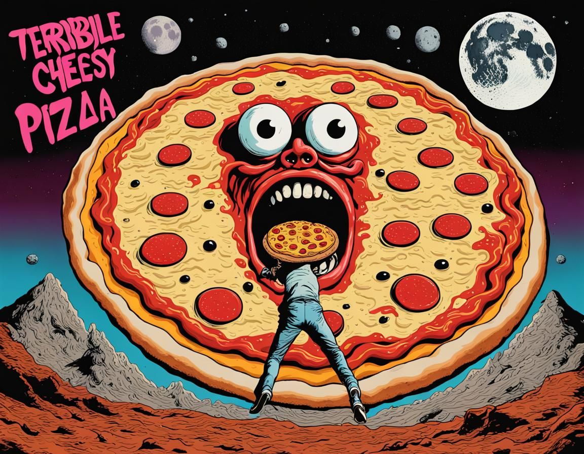 Pizza Monster on the Moon IV - AI Generated Artwork - NightCafe Creator