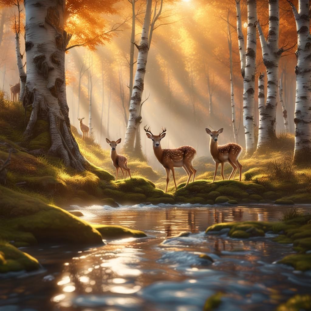 Deer Family at the River  by @Basic_Shmasic