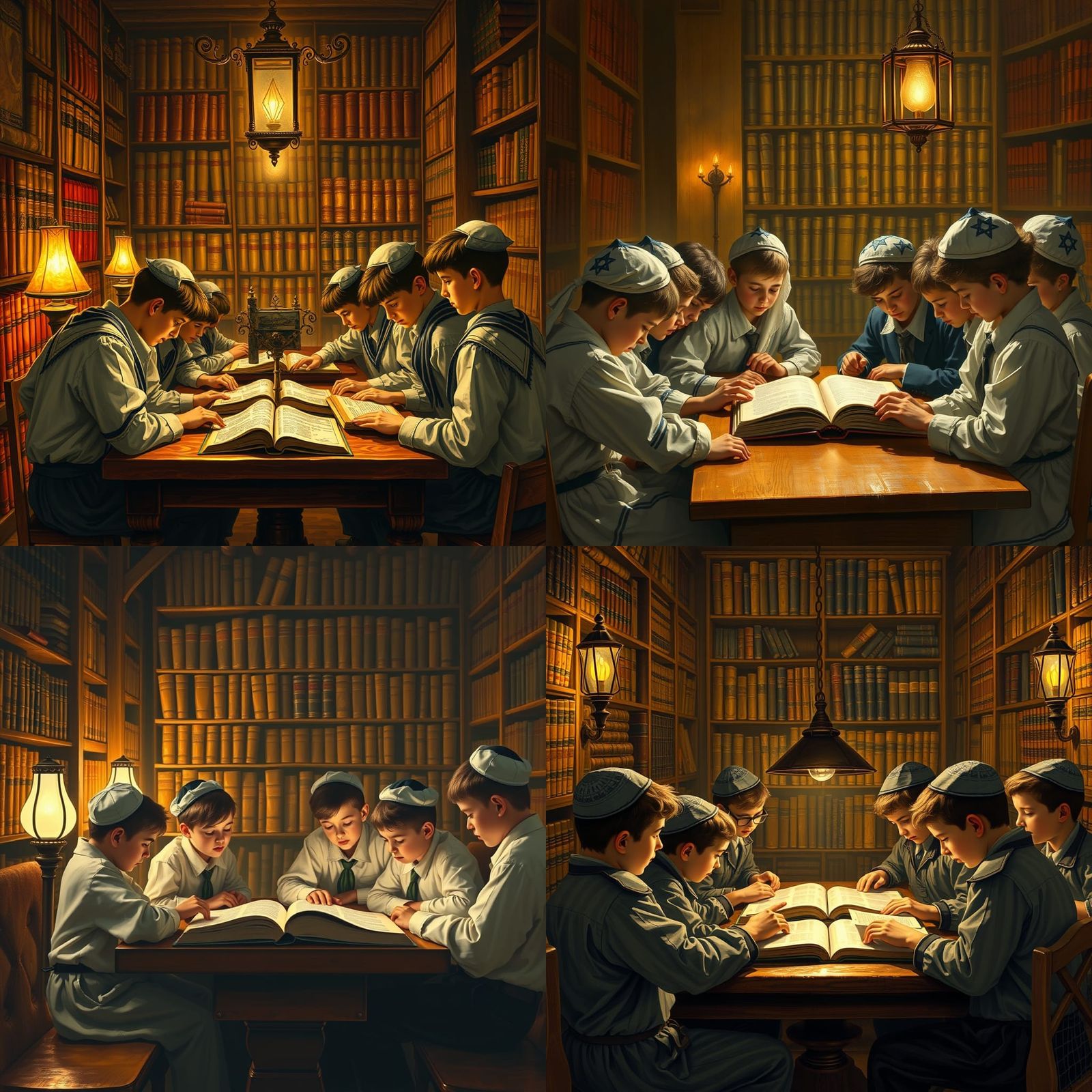Jewish Boys Study Torah in Synagogue