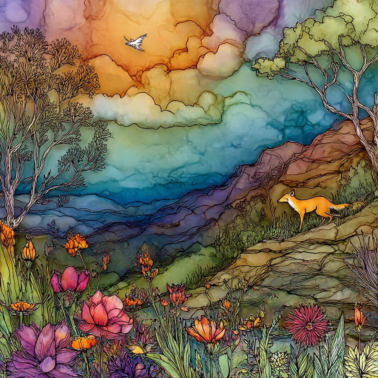 Alcohol-ink landscape #2