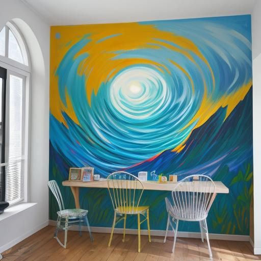Colorful Abstract Mural in Acrylic Paint
