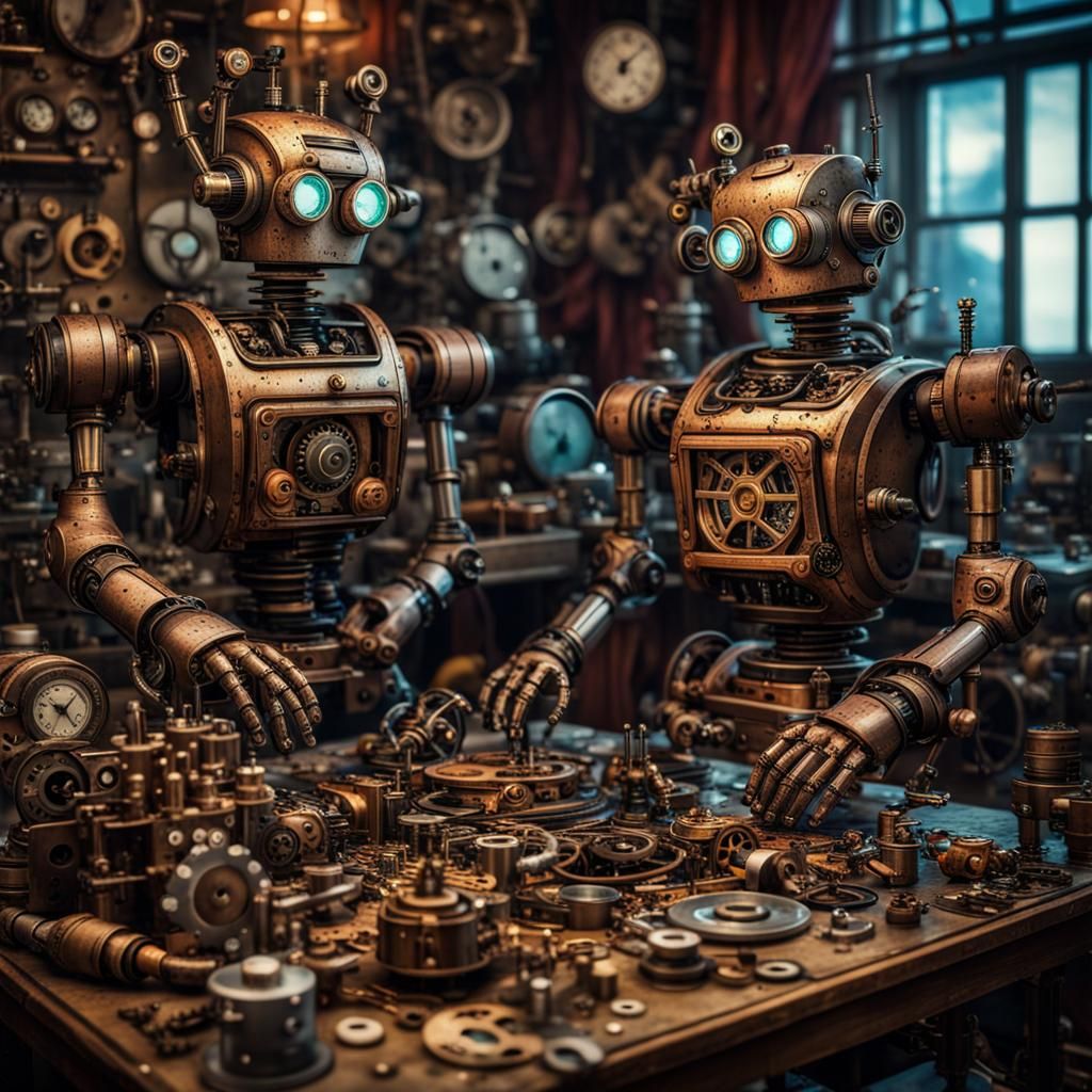 Two robots creating something   by @Scrossdesigns