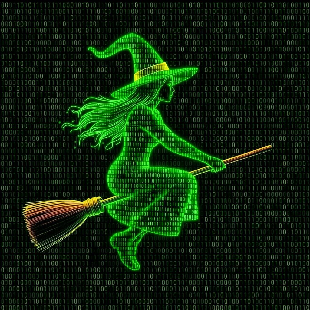 A digital witch on a broom