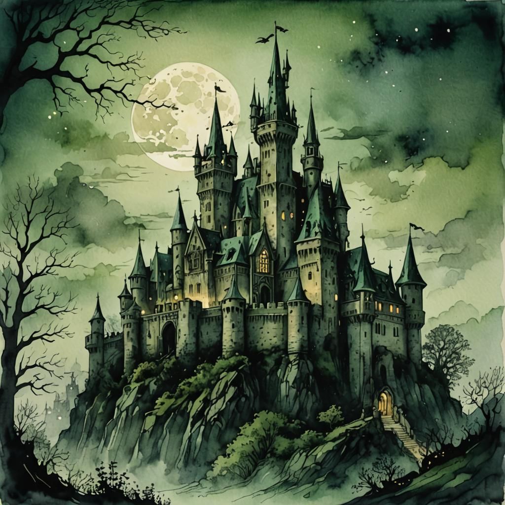 Drawing of a medieval gothic castle