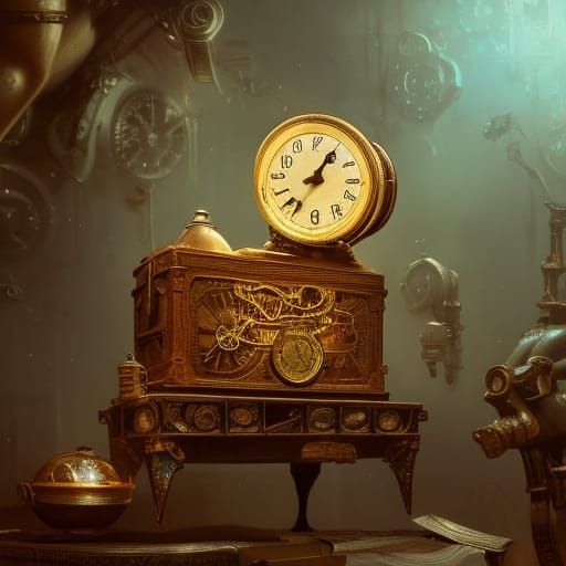 vintage mechanic clock in a treasure chest