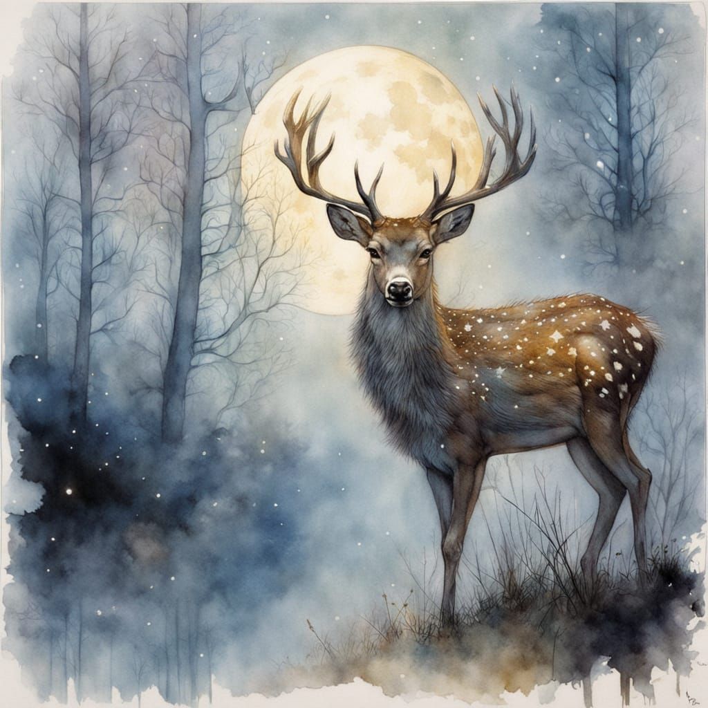 A deer in a nightly forest  by @axelb