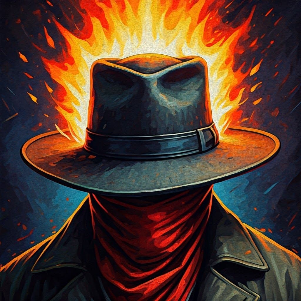 Flaming Bandit Hat in Expressionist Fauvist Style