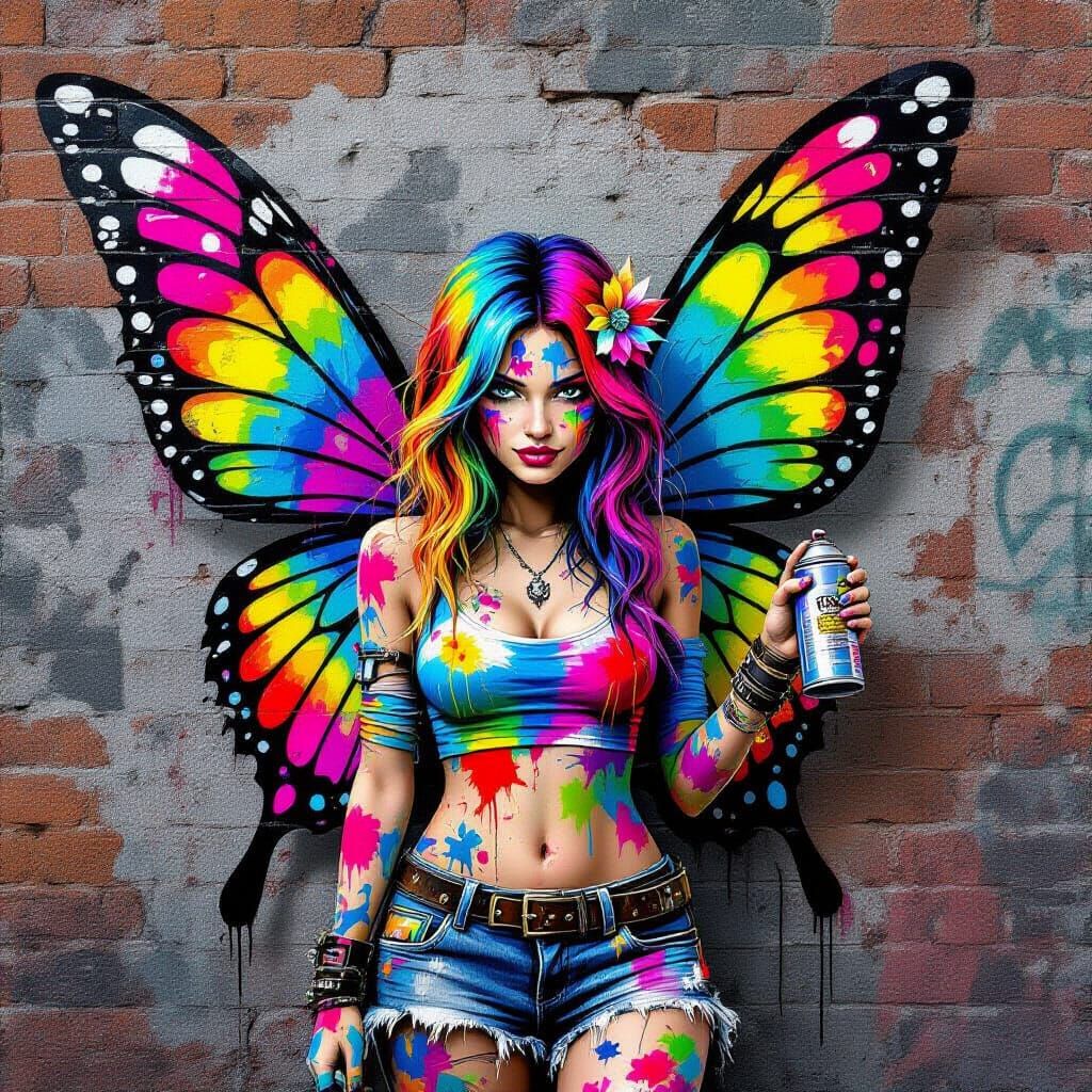 Graffiti Fairy Tags Wall with Vibrant Murals