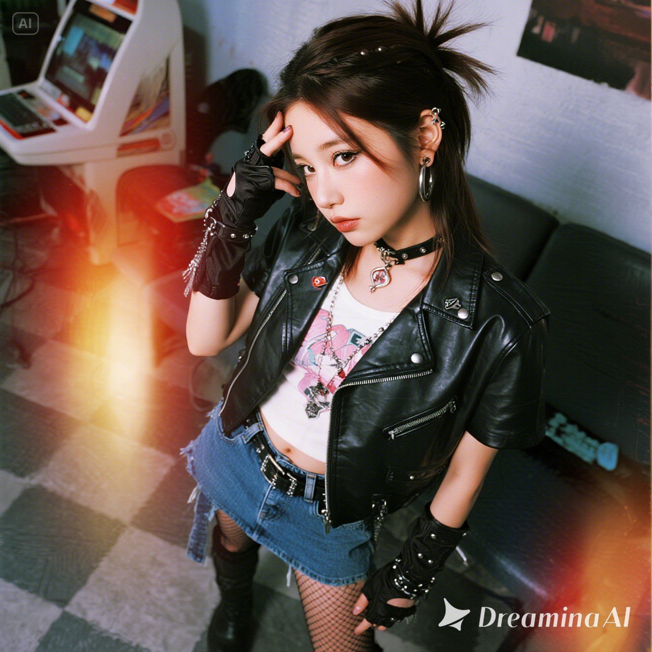 80's punk girl with cute-punk mix outfit