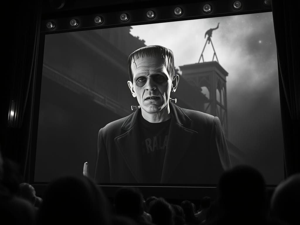 gritty, black and white, vintage movie, Frankenstein monster, nostalgic, insanely realistic, insanely ...  by @  debster